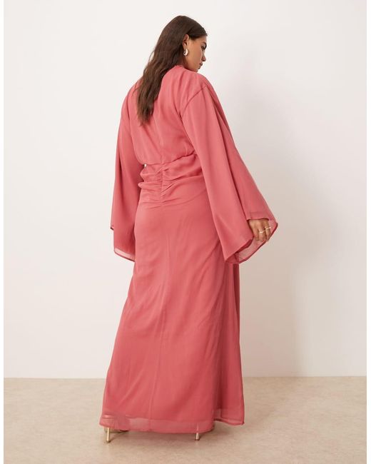 ASOS Pink Asos Design Curve Volume Sleeve Maxi Dress With Ruched Skirt
