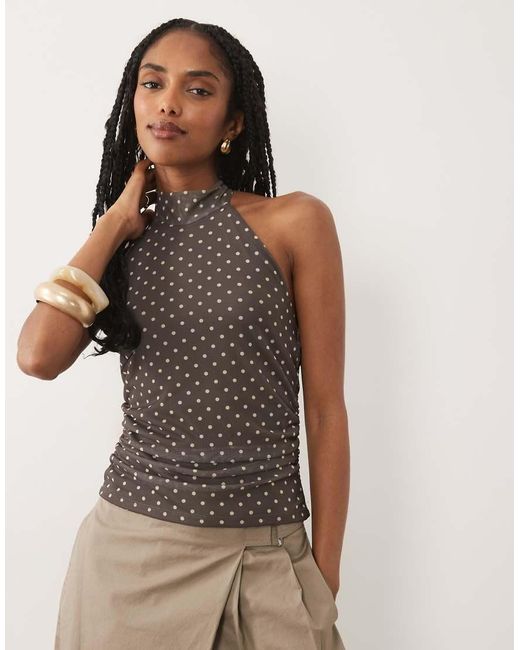 New Look Gray Polka Dot Halter Top