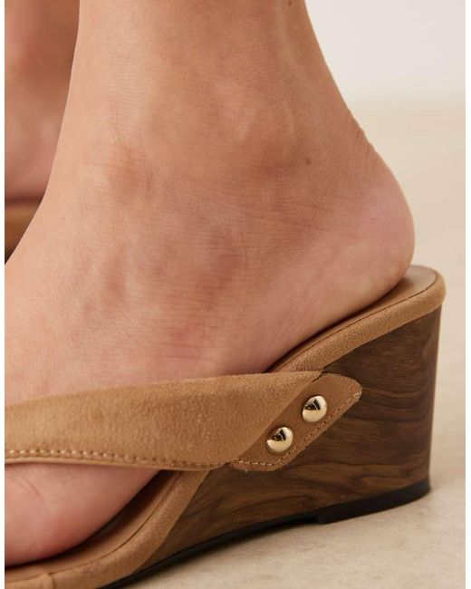 Glamorous Natural Toe Thong Wedge Sandals