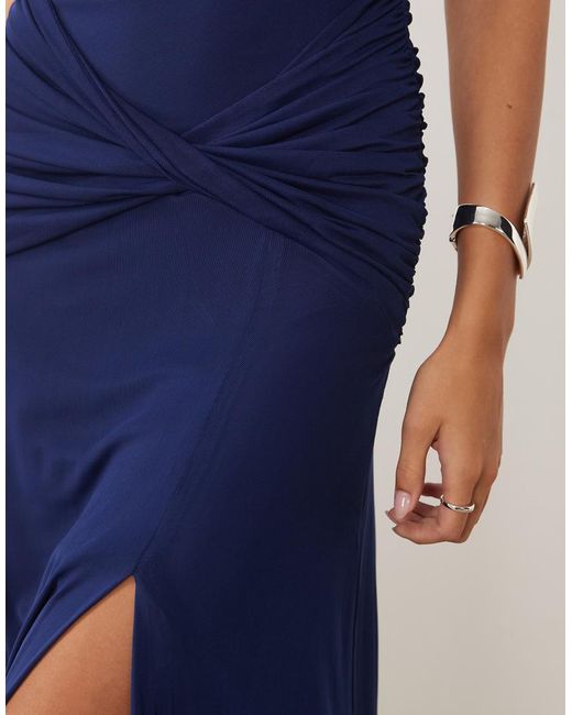Nobody's Child Blue Tammy Mesh Long Sleeve Twist Waist Split Front Midaxi Dress
