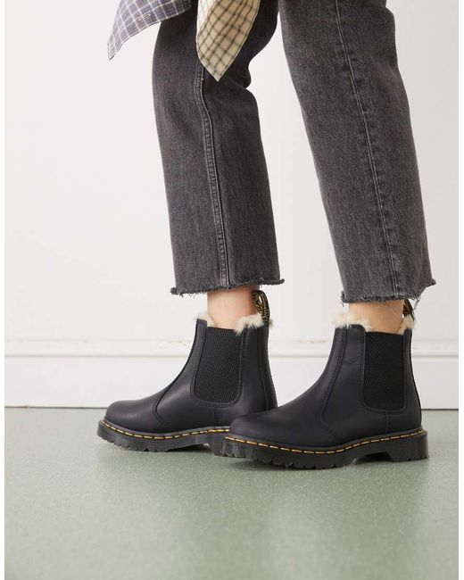 Dr. Martens Black 2976 Leonore Fur Lined Chelsea Boots