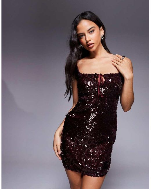 The Frolic Black Exclusive Sequin Square Neck Tie Front Mini Dress