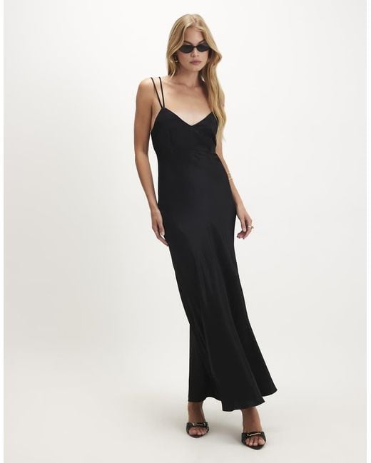 River Island Blue Strappy Satin Maxi Dress