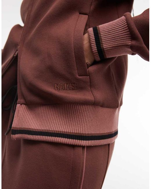 Rains Red 41040 Downtime Co-ord Knitted Logo Double Zip Track Top