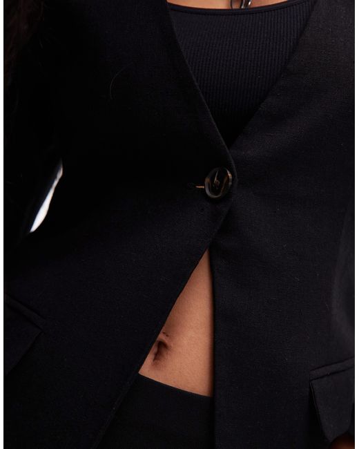 TOPSHOP Black – kragenloser leinen-blazer