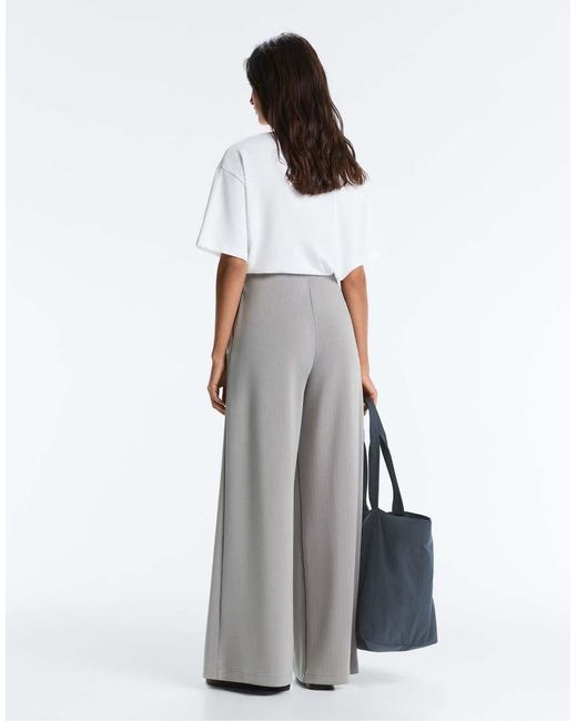 Oysho Gray Long Pleated Trousers With Modal