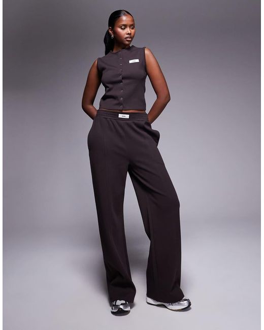 Kaiia Blue Cotton Rich Label Logo Waistband Detail Wide Leg joggers Co-ord