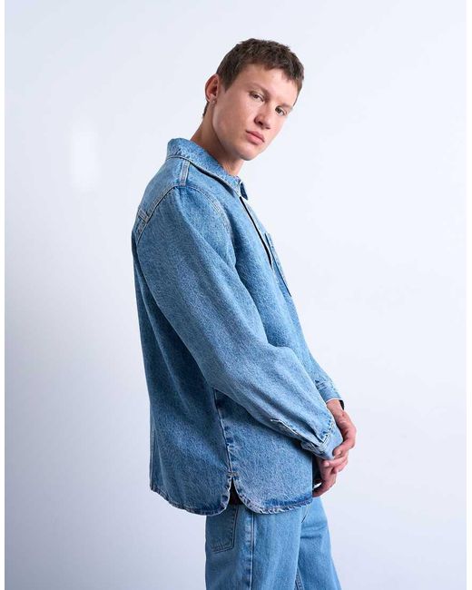 Camisa Vaquera Sin Cierres De Corte Holgado Con De -Azul Topman de hombre de color Blue