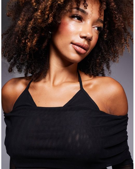 ASOS Black Twist Mesh Halter Peek A Boo Bra Top