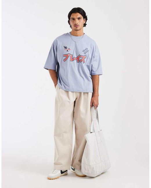 ASOS Blue Boxy Oversized T-shirt With Football Graphic for men