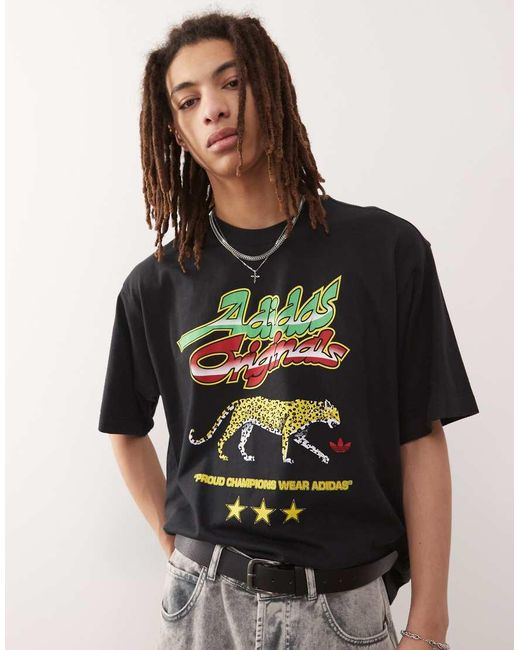 Adidas Originals Brown Leopard Graphic T-Shirt for men