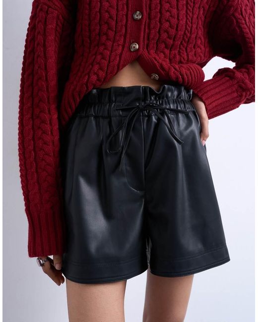 TOPSHOP Red Faux Leather Paper Bag Short