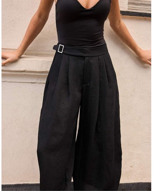 Stradivarius Black Petite Sarouel Trousers With Buckle