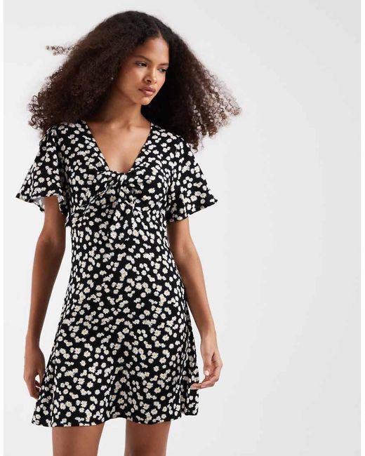 Vero Moda Black Easy Joy Short Sleeve Bow Front Mini Dress