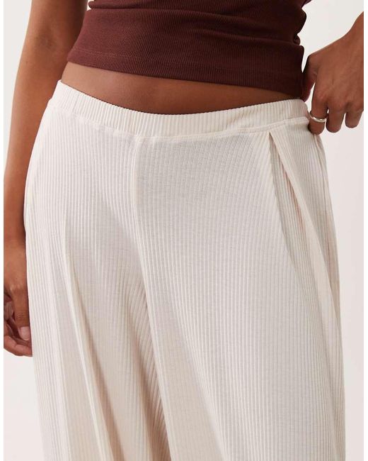 ASOS White Asos Design Petite Lounge Mix & Match Rib Wide Leg Pyjama Bottom