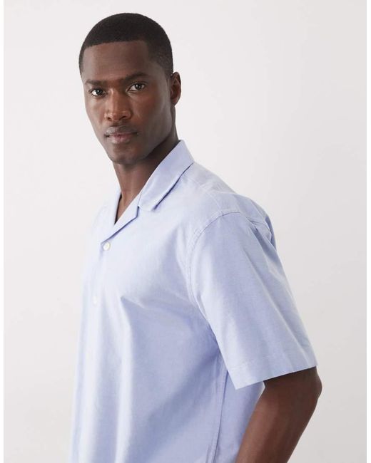 SELECTED Blue 100% Cotton Short Sleeve Shirt for men