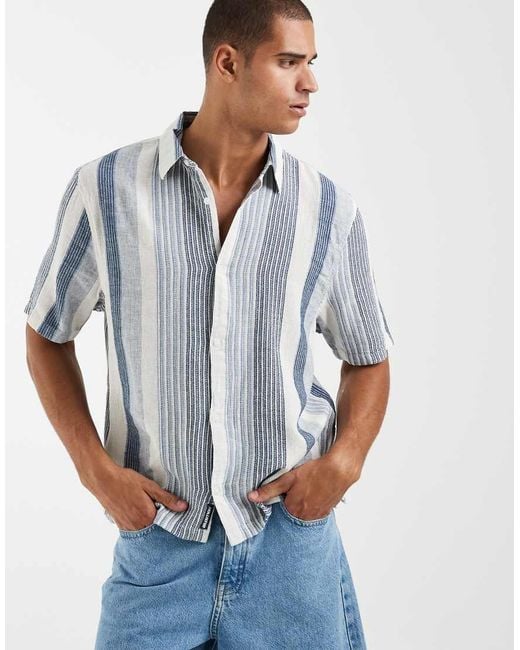 Hollister Blue Rustic Boxy Cropped Short Sleeve Shirt for men