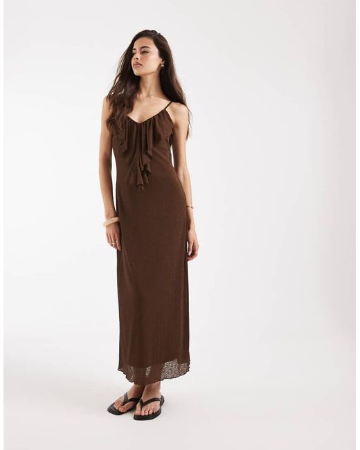 Vero Moda Brown Frill Trim Cami Midaxi Dress