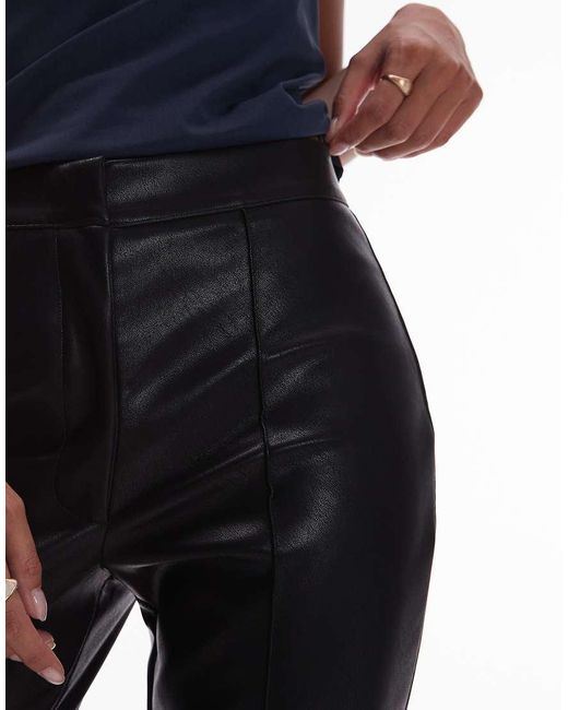 ASOS Blue Asos Design Petite Leather Look Slim Flare Trouser With Pintuck