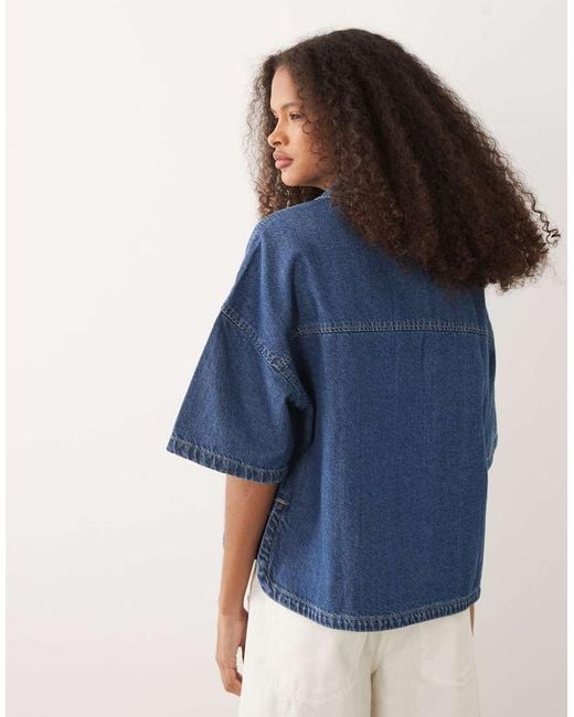 Mango Blue Oversized Short Sleeve Top