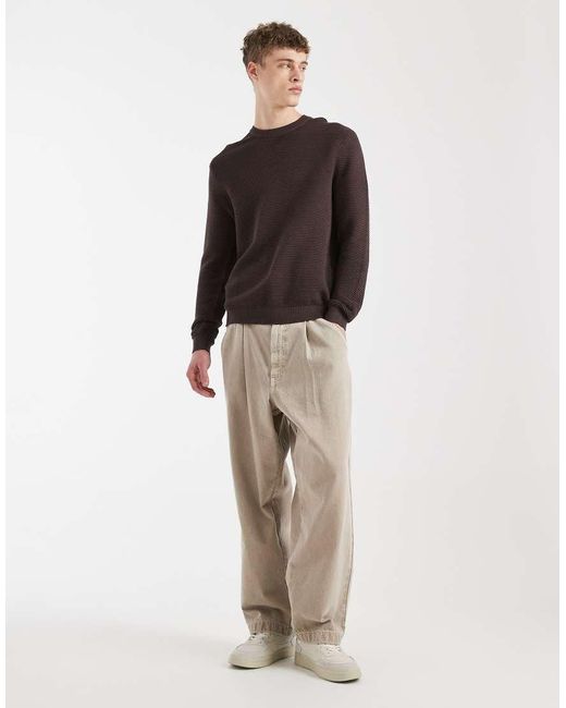 Only & Sons Brown Crew Neck Ribbed Sweatshirt for men
