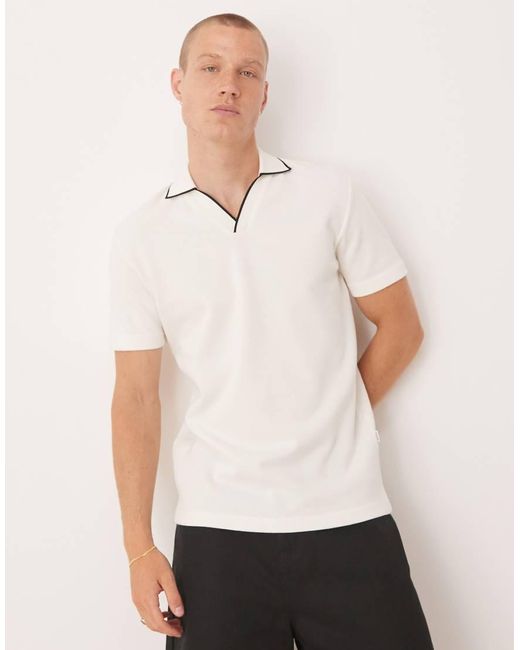 SELECTED White Split Neck Polo Shirt for men