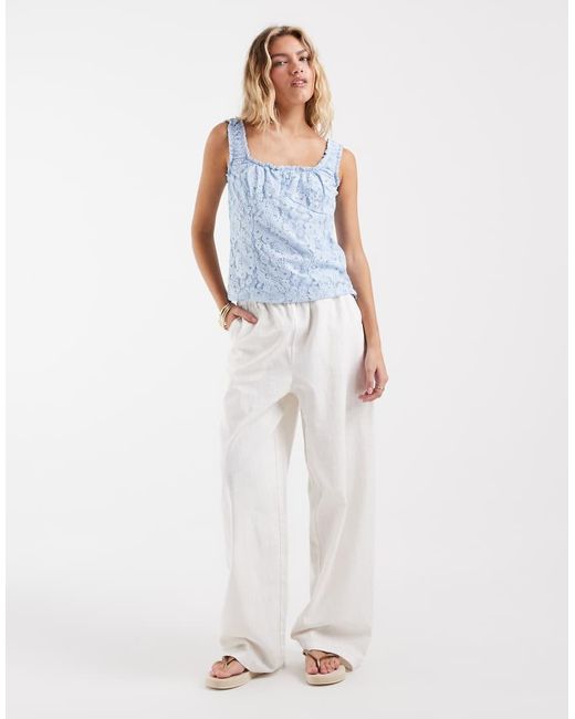 Vero Moda Blue Gathered Neckline Lace Tank Top