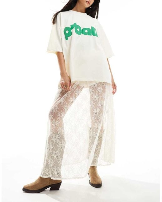 Stradivarius White Lace Maxi Skirt