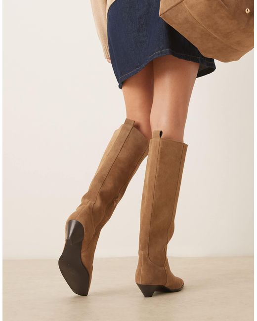 ASOS Black Catch Suede Pull On Knee Boots