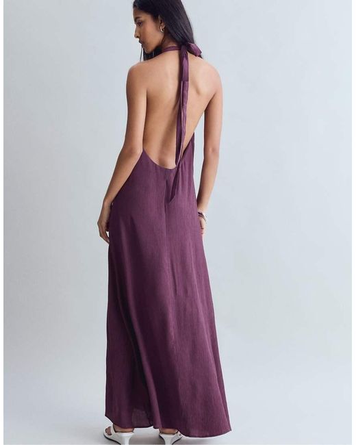 Stradivarius Purple Textured Halter Midi Dress