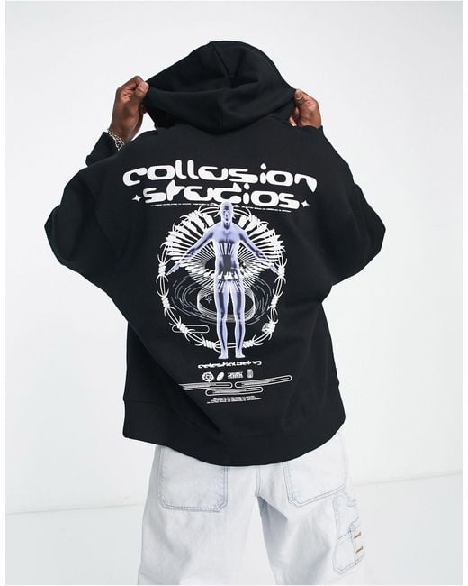 Collusion Oversized Hoodie With Graphic in Black for Men | Lyst