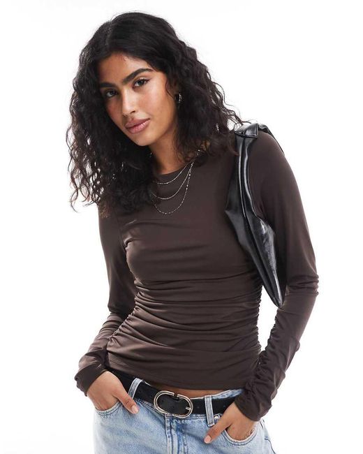 Aware Black Slinky Ruched Long Sleeved Top