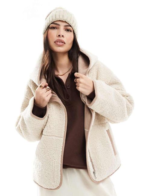 Stradivarius Natural Borg Jacket With Hood