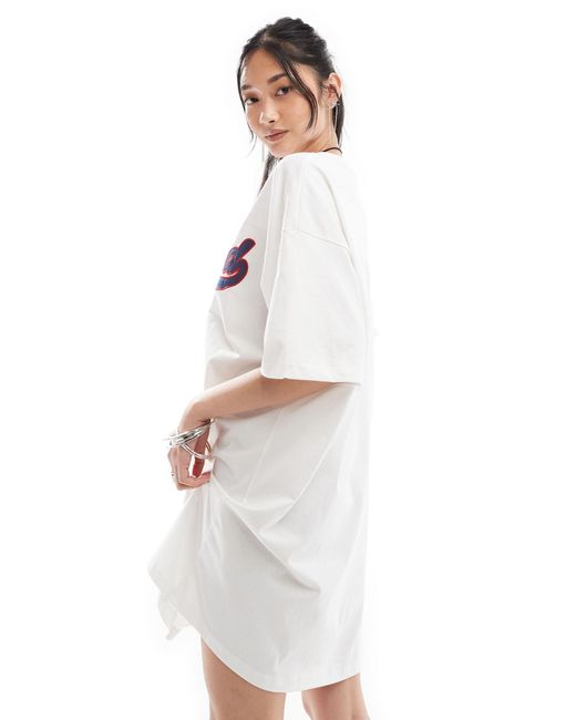 ASOS White Oversized T-shirt Dress With Blue Logo
