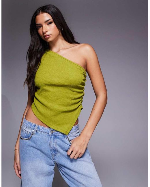 Top Fruncido Y Asimétrico De Tejido Texturizado De ASOS de color Green