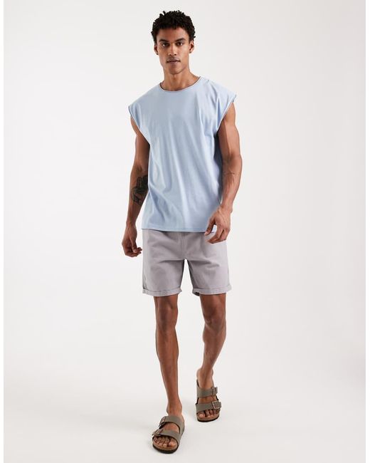 Brave Soul Blue Oversized Tank Singlet for men