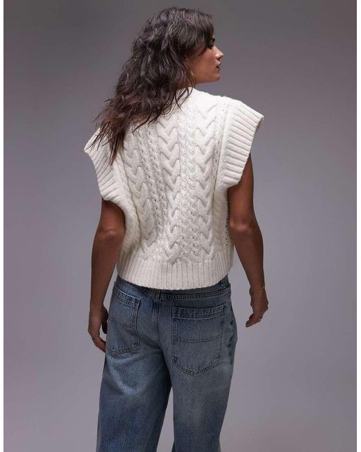 TOPSHOP White Knitted Oversized Cable Waistcoat