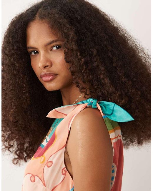 Nobody's Child Multicolor Tie Detail Sleeveless Shift Mini Dress