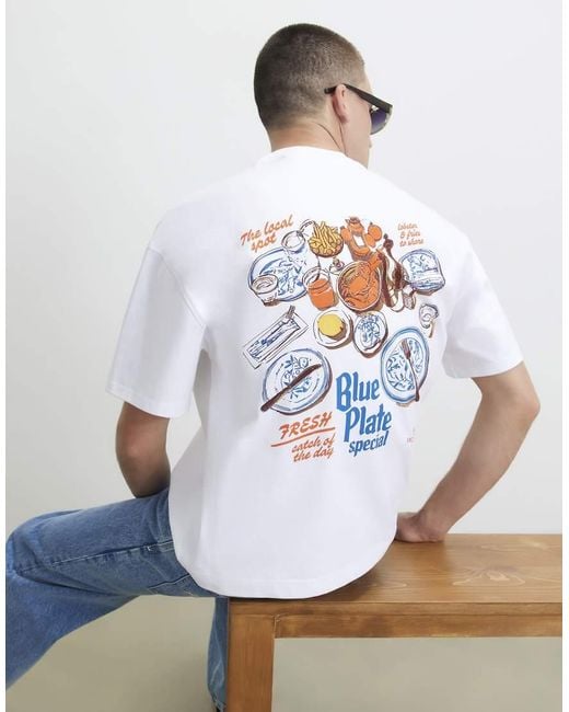 River Island White Oversized Fit Plate T-Shirt for men