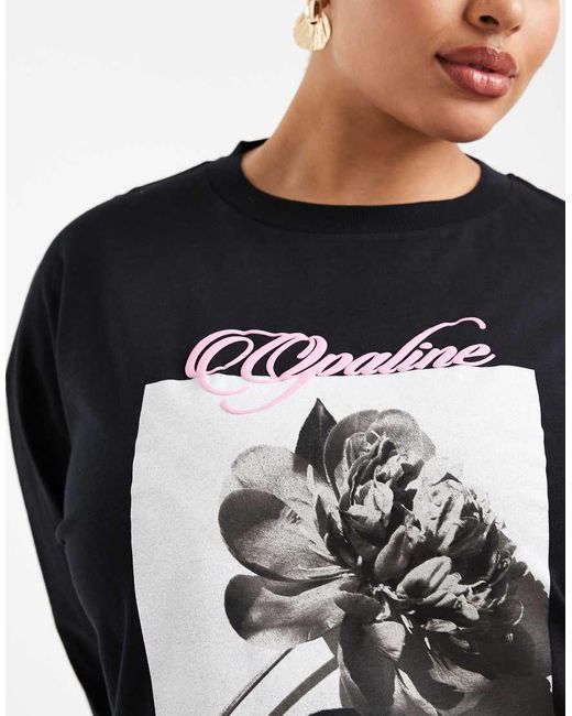 ASOS Black Asos Design Curve Long Sleeve T-shirt With Bloom Graphic