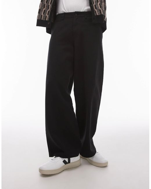Topman – weit geschnittene hose aus baumwoll-twill in Black für Herren