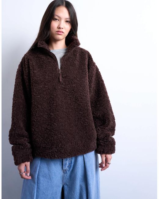 TOPSHOP Black – teddyfell-oberteil