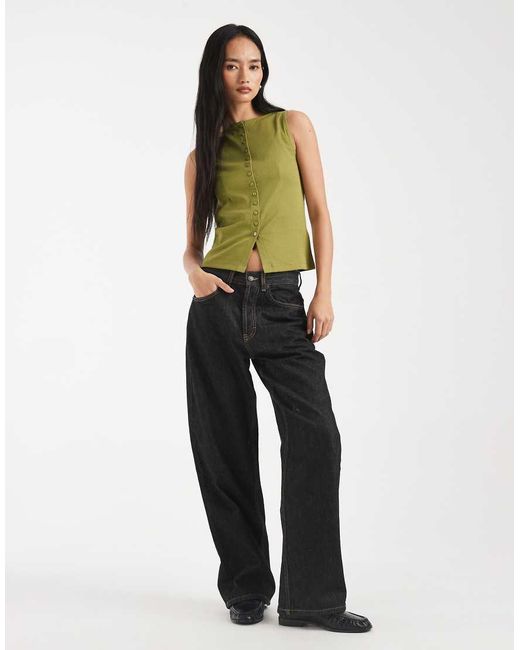 New Look Green Boat Neck Button Through Tank Top