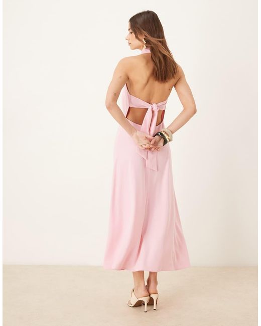 Pretty Lavish Pink Drop Waist Crepe Midaxi Dress