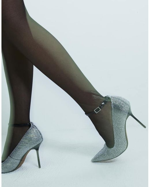 River Island White Crystal Heeled Court Shoe
