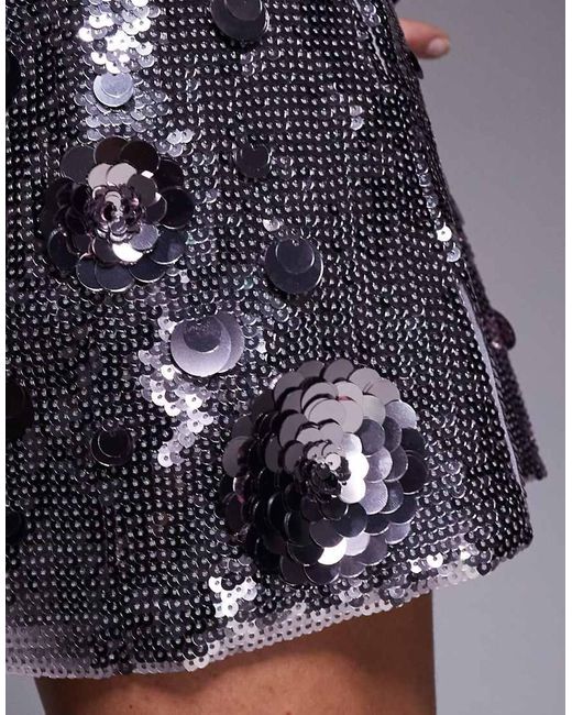 Oh Polly Blue Lunara Flower Sequin Mini Skirt