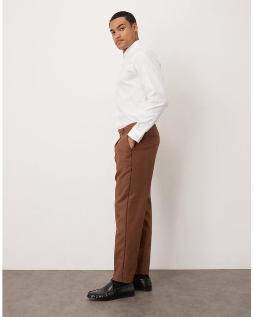 ASOS Cotton Linen Blend Tapered Suit Trousers in Brown for Men | Lyst