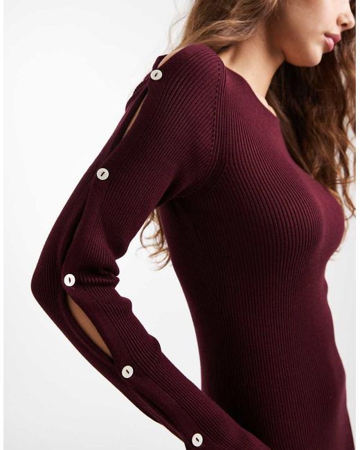Mango Red Teen Knitted Maxi Dress With Sleeve Button Detail
