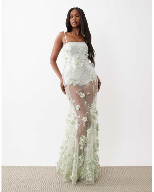 Oh Polly White Premium Embellished Tulle Skirt Bandeau Corset Maxi Dress