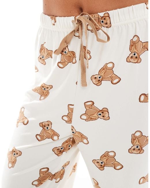 Loungeable White Petite Super Soft Jersey Revere Top And Wide Leg Pyjama Set With Piping Detail